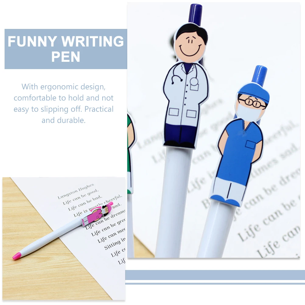 

4pcs Cartoon Pen Clip Ballpoint Doctors Nurses Pens Plastic Fun Cute Stationery Gifts Teacher Gift Portable Writing Practical