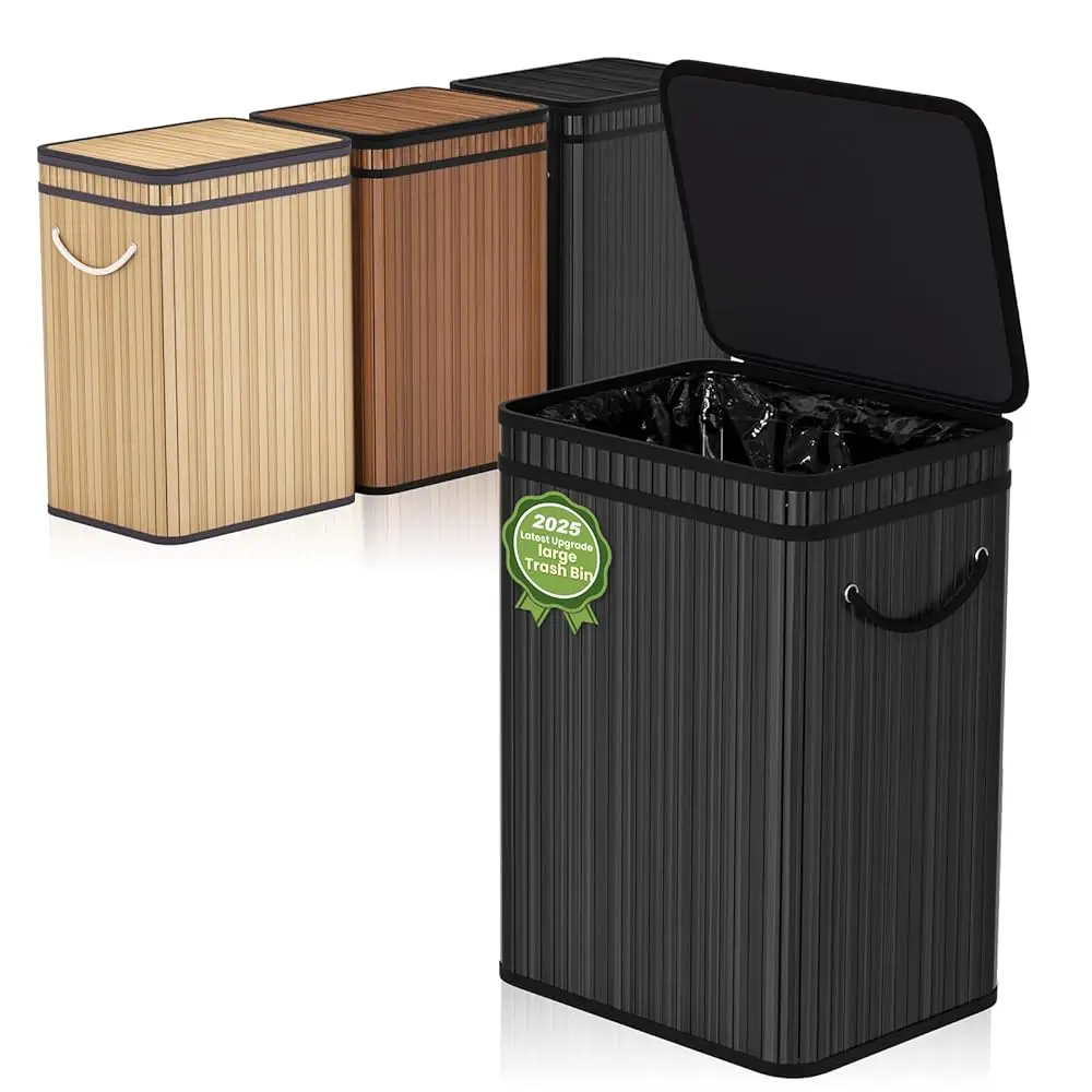

80 Liter/21 Gallon Large Trash Can with Lid, Garbage Bin Wastebasket made of bamboo, Outdoor Garbage Can/Waste/ Basket Bin fo