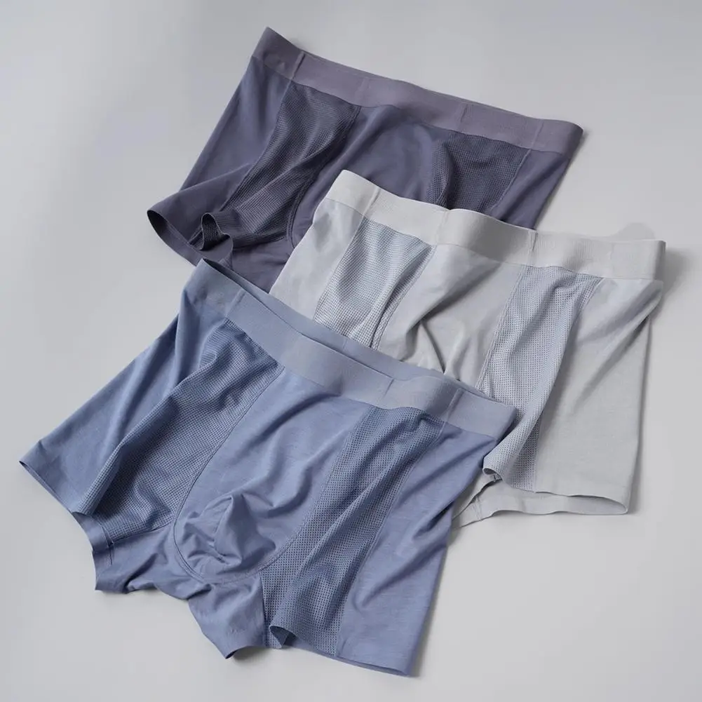 Men's Boxer Briefs Underpants Underwear Boxershorts Panties Lingerie Breathable Slim Mesh Shorts Briefs Solid Color Panties