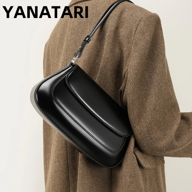 YANATARI, bolsos de piel de vaca para las axilas, bolsos de cuero auténtico, bolso de hombro clásico para mujer, bolsos de lujo para mujer, alta calidad 2025