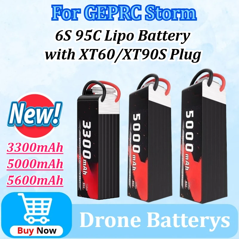 

Battery for GEPRC Storm 6S 3300mAh with XT60 Plug 5000mAh 5600mAh with XT90S Plug 95C Lipo Battery for Quadcopters Accessories
