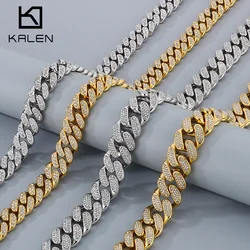 Stainless Steel Cuban Chain Bracelet Necklace for Men Women Shiny Full Rhinestone Jewelry Sets 18K Gold Color Charms Accessories