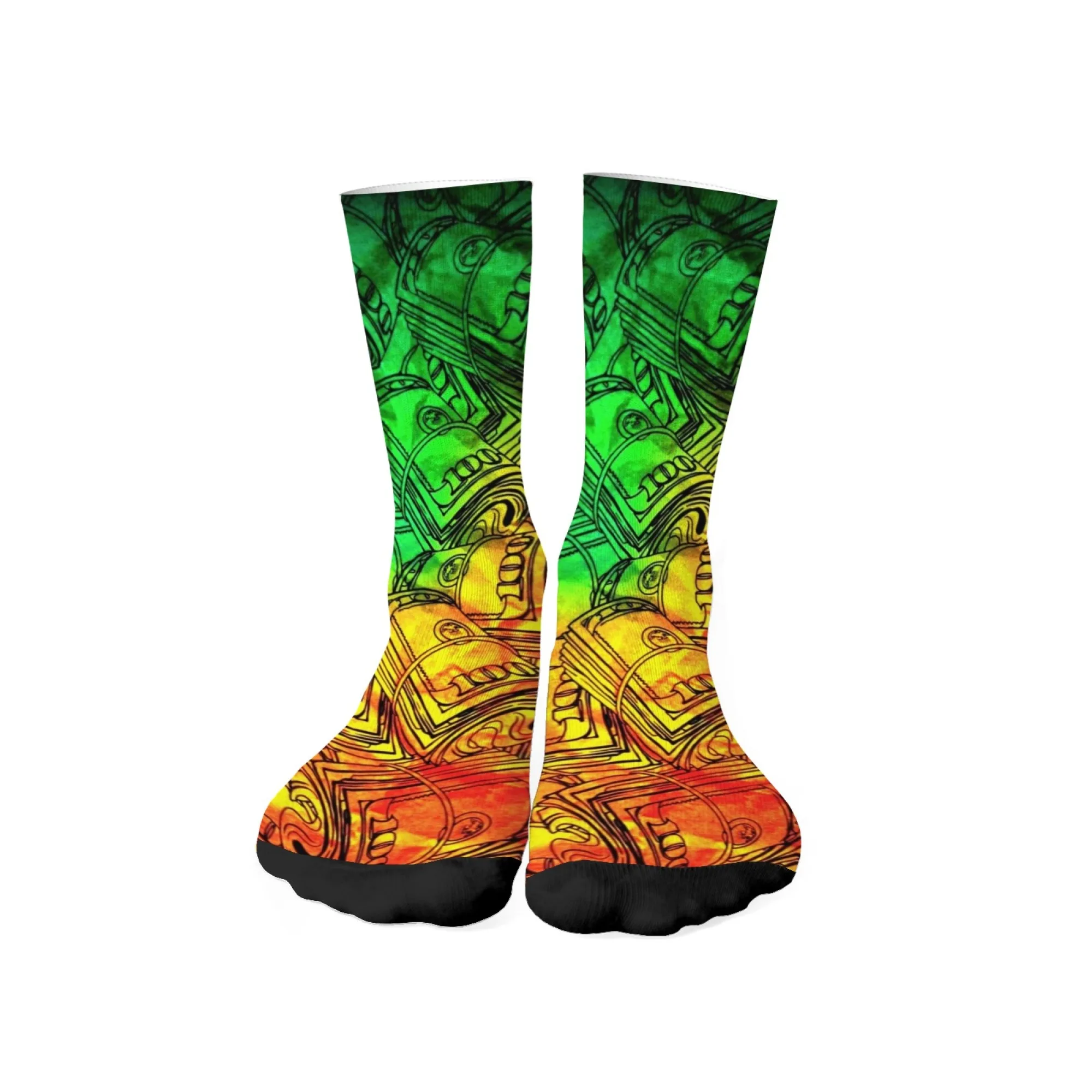Novel Yellow and Green Coin Print Men's Socks Comfortable Breathable Soft Socks Retro Harajuku Style for Outdoor Sports Socks