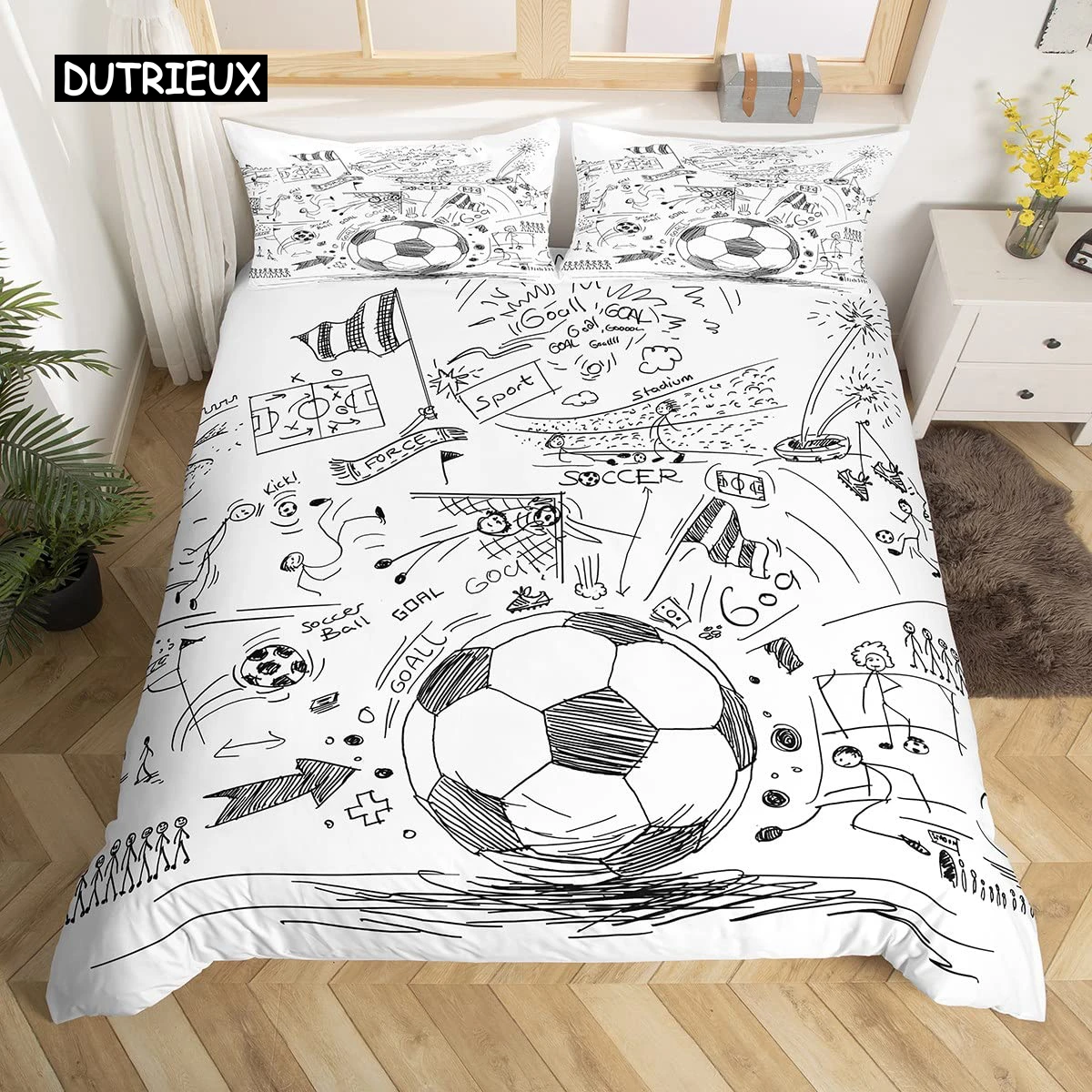 Football Duvet Cover Set Hand Drawn Sketch Soccer Flag Network Team Sports Bedding Set for Boys Teens Men Twin Comforter Cover