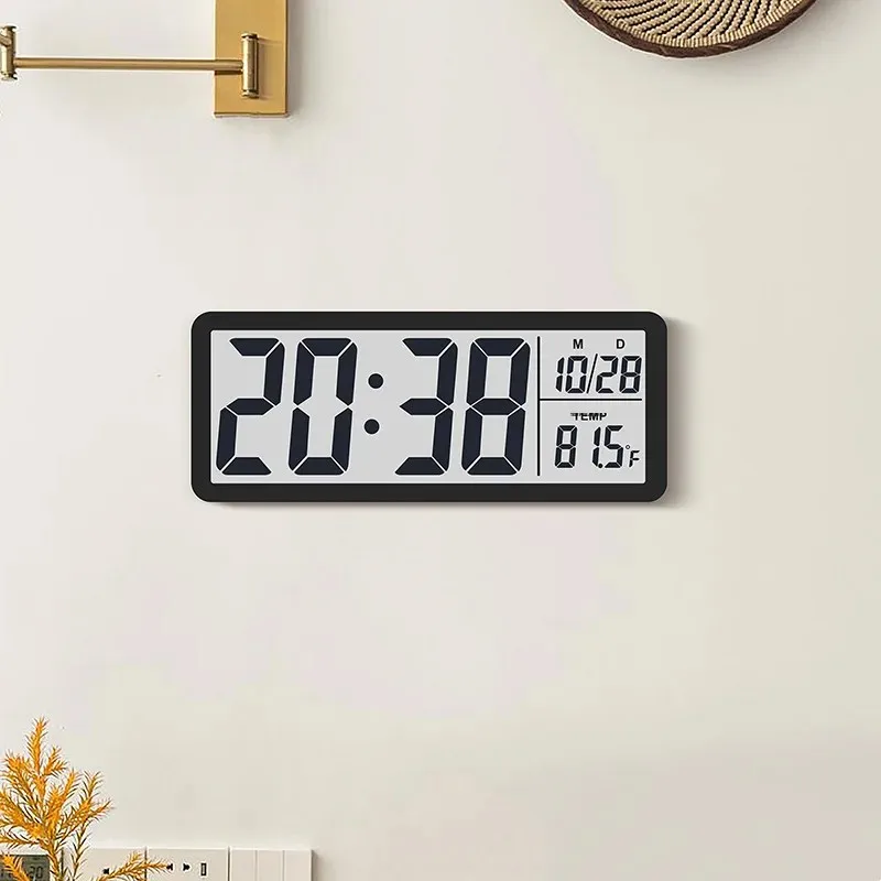 Relógio de parede digital lcd alimentado por bateria, tempo, temperatura, data, relógio de mesa com cabo usb, 12/24h, relógio lcd para sala de estar