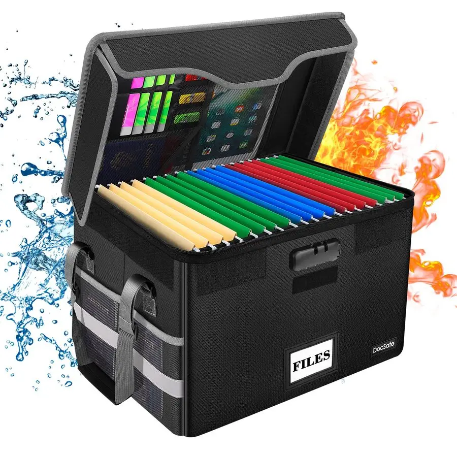 

Огнестойкий ящик для документов с замком, органайзер для хранения файлов с сетчатыми карманами, складной портативный ящик для файлов, сейф для домашнего офиса Fili