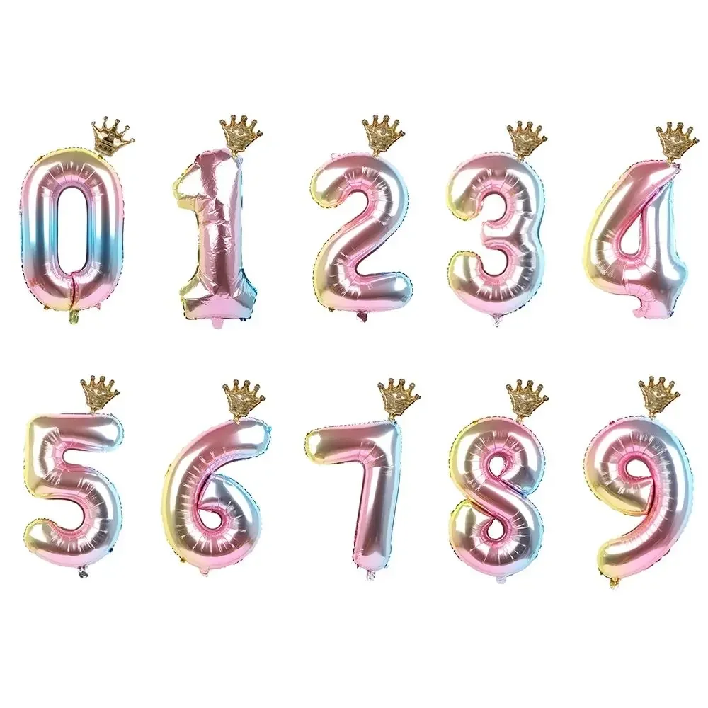 32inch Rainbow Crown Number Foil Balloon Birthday Party Decorations Kids Baby Shower Helium Air balloons Party Supplies