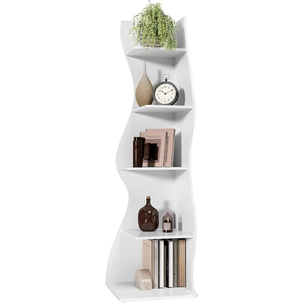 

Modern 5-Tier Wall Corner Bookshelf - Stylish Bookcase Storage Rack for Small Spaces in Living Room & Bedroom