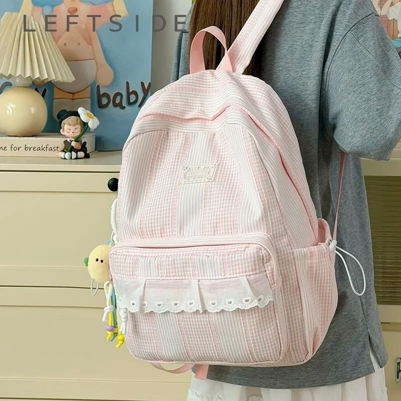 LEFTSIDE Sweet Style Backpack Girls Casual Travel School Backpack with Doll Charm 2026 New Trend Fashion Student Book Back Pack