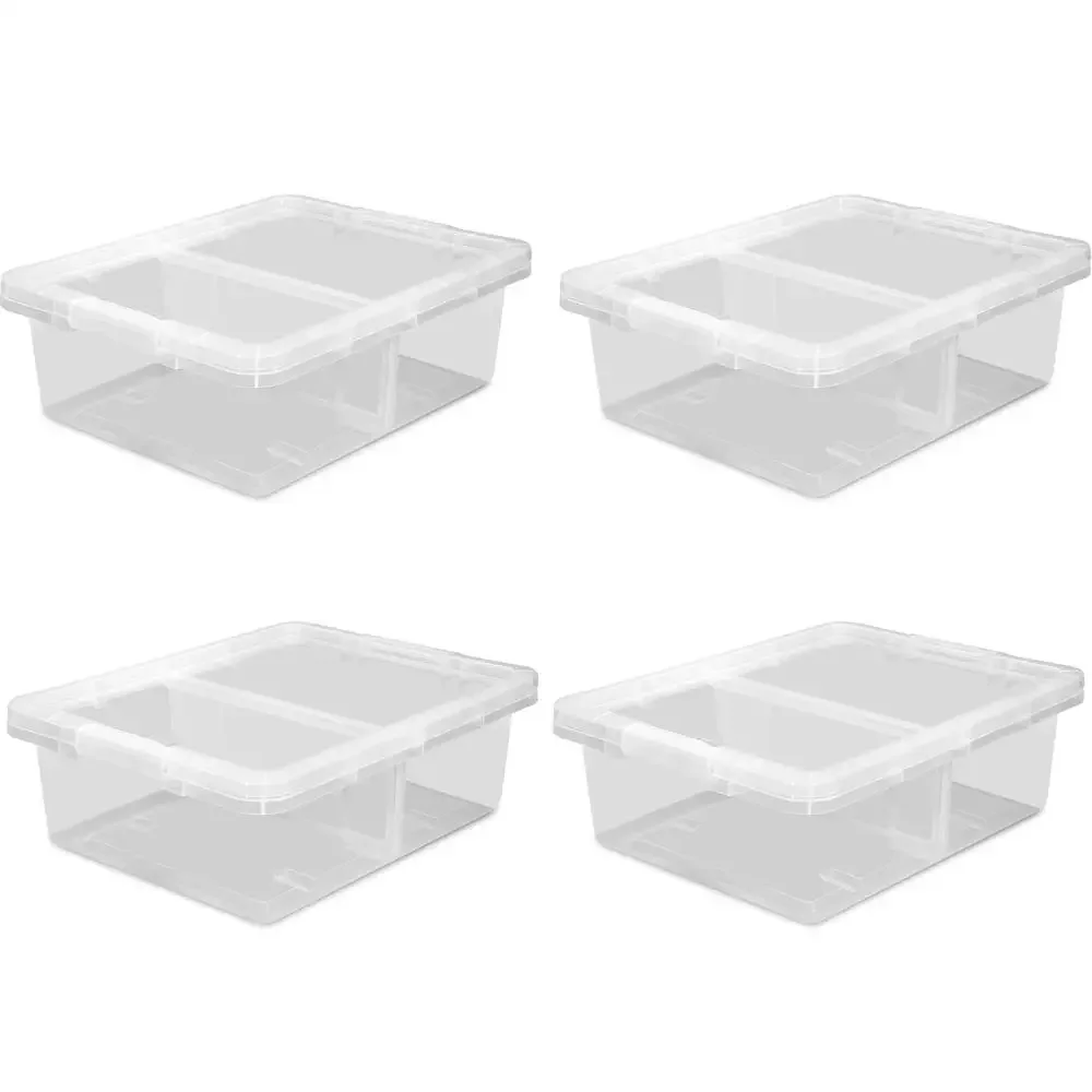 37 Quart Clear Plastic Storage Bin Divider Set of 4 Stackable Carrying Handles Spacious Easy Customize Comfortable Snap Close