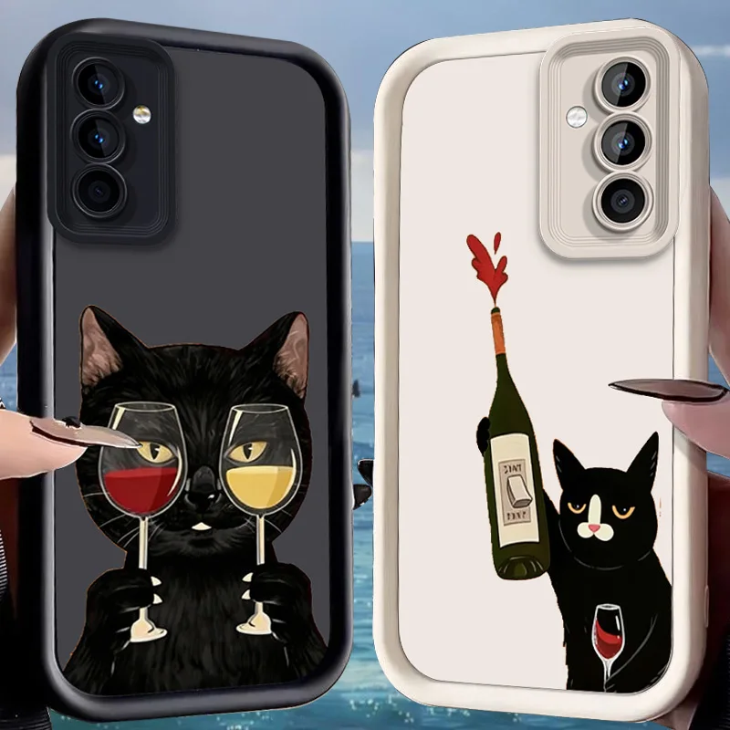 Fun Black Cat Case for Samsung Galaxy S25 Ultra Plus S24 S23 S22 S21 S20 FE A73 A72 A71 A56 A55 A54 5G A52 A52S A51 4G Cover