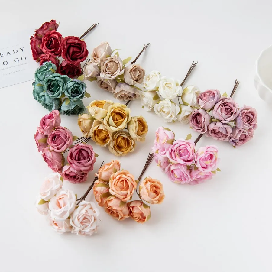 12Pcs Künstliche Blumen Silk Tee Rose Hochzeit Bouquet Kranz Scrapbooking für Home Weihnachten Dekoration Diy Urlaub Zubehör