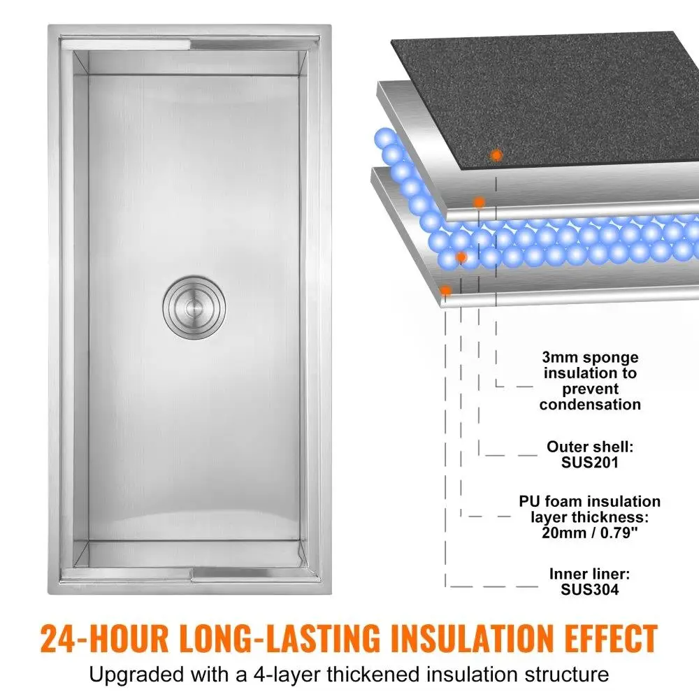 Kommerzielle Outdoor-Brust aus Edelstahl, Drop-In-Design, Schiebeabdeckung, Abflussstopfen, 40,9 qt Bar Bin