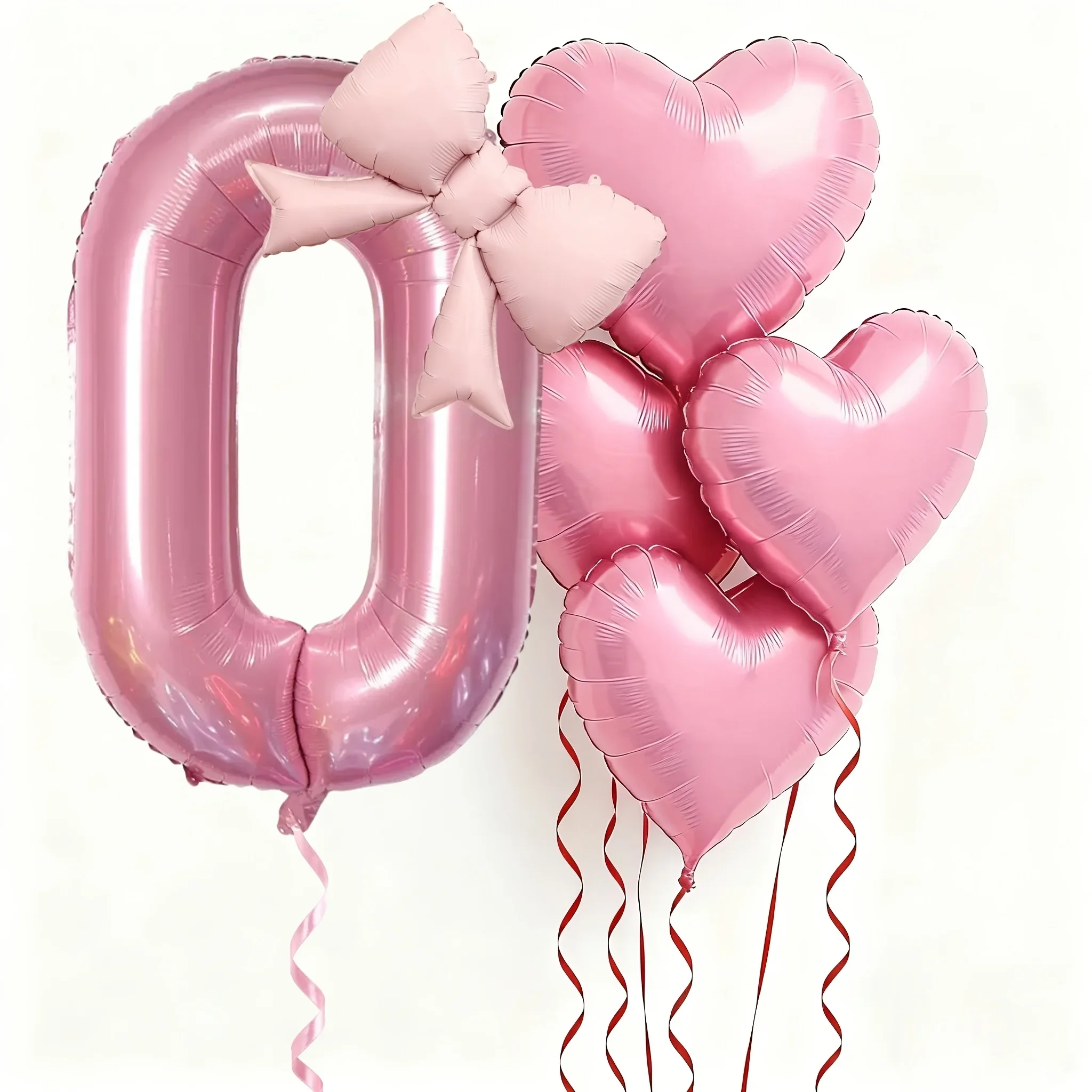 6 Stück rosa Schleifen-Herzballons, 40 Zoll, Nummer 0-9, Ballon, Geburtstagsdekoration für Erwachsene, Valentinstag, Jubiläumsfest – Detail 3