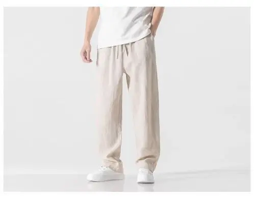 Pantaloni casual da uomo estivi Pantaloni drappeggiati comodi ultrasottili Pantaloni traspiranti in cotone e lino a vento cinese