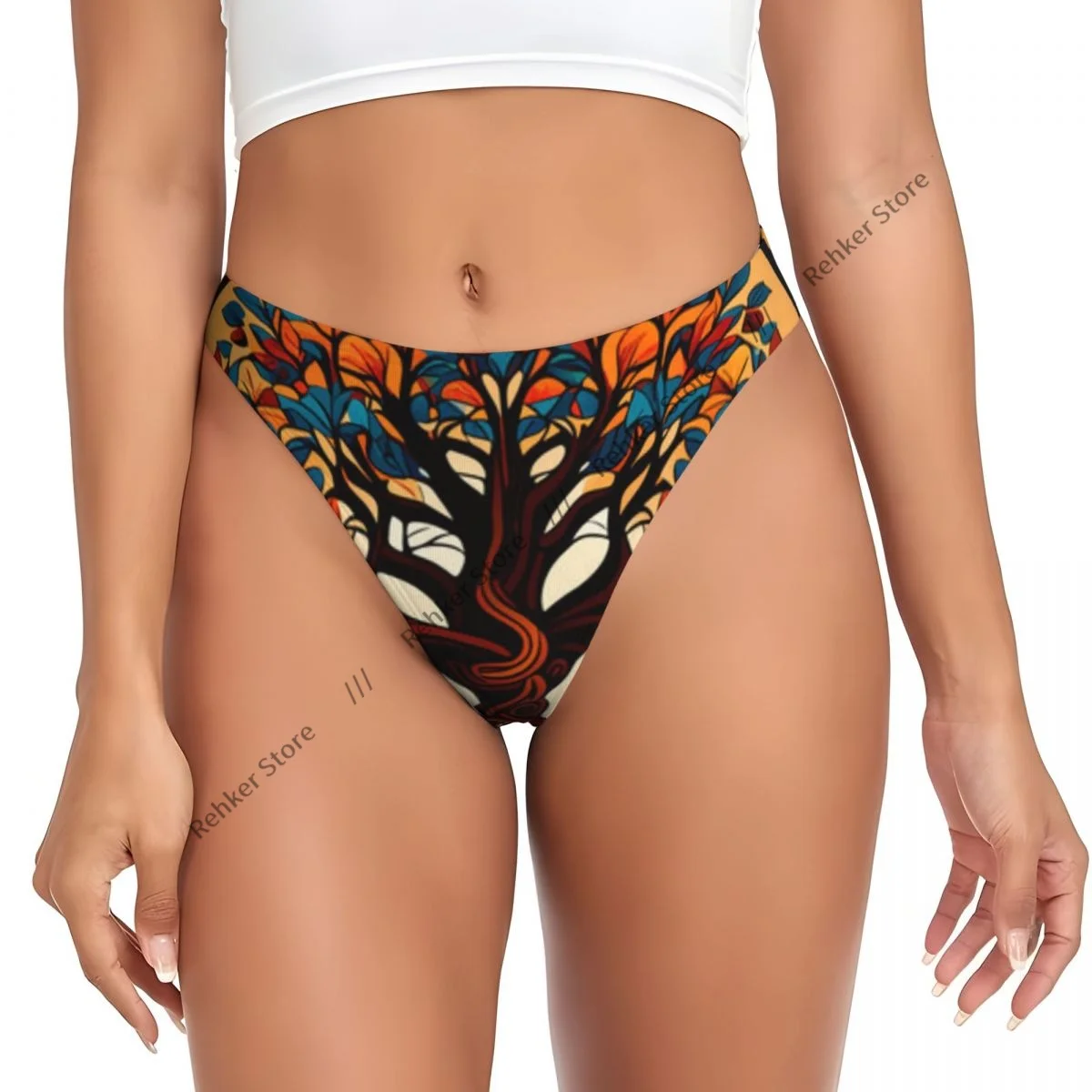 Sexy Women Underwear Tree With Autumn Leaves Thong Panties G-string