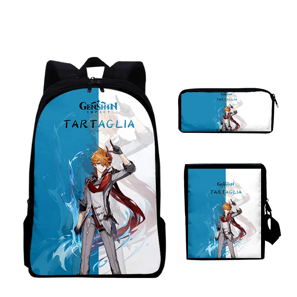 Trendy Popular Genshin Impact 3D Print 3pcs/Set pupil School Bags Laptop Daypack Backpack Inclined shoulder bag Pencil Case