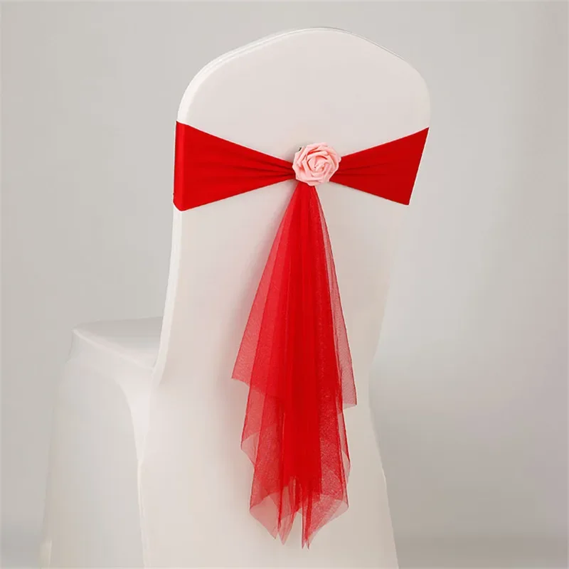 1 Piece Organza Chair Sashes Flower Spandex Organza Chair Decoration Wedding Party Festival Chair Covers and Bows for Christmas