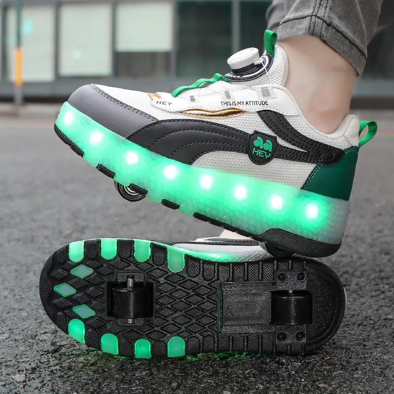 

Kids Roller Skate Shoes Deform Sneakers With Wheels Shoes LED Lighted Inline Skates For Girls Boys Outdoor Skating Sport Gifts