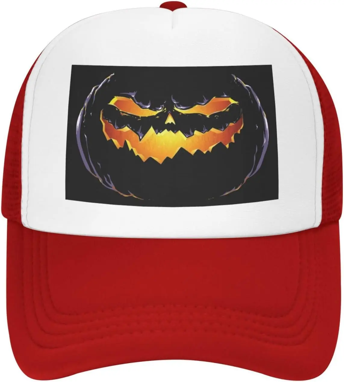 Scary-Jack-O-Lantern-Pumpkin-Trucker-Hat-Glowing-Halloween-Mesh-Baseball-Snapback-Cap-Unisex