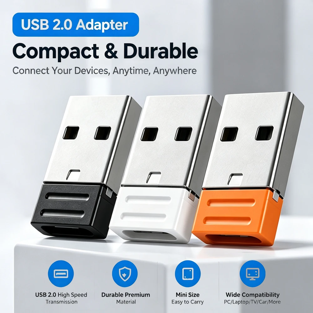 USB Male To Type-c Female Adapters USB-C Adapter TYPE C Female Socket To USB2.0 Orange Black Data Cable PD Charging Dock