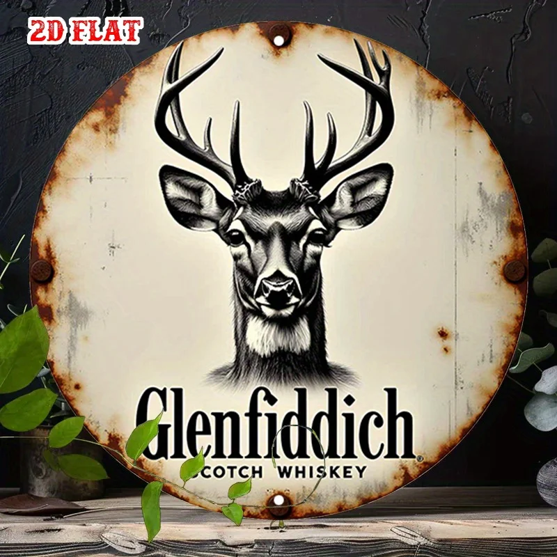 2D plano, 1 pieza Glenfiddich Scotch Whisky cabeza de ciervo con astas decoración de pared de Metal-señal de bar Retro Vintage, Ci de aluminio resistente