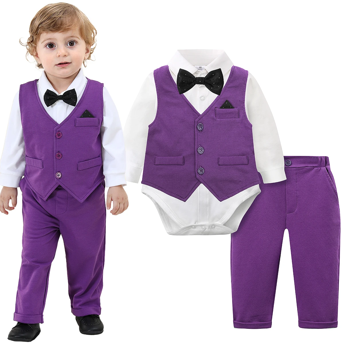 Baby Boy Purple Outfit Toddler Mardi Gras Suit Infant Easter Church Set Halloween Birthday Party Gift Formal Photography Clothes
