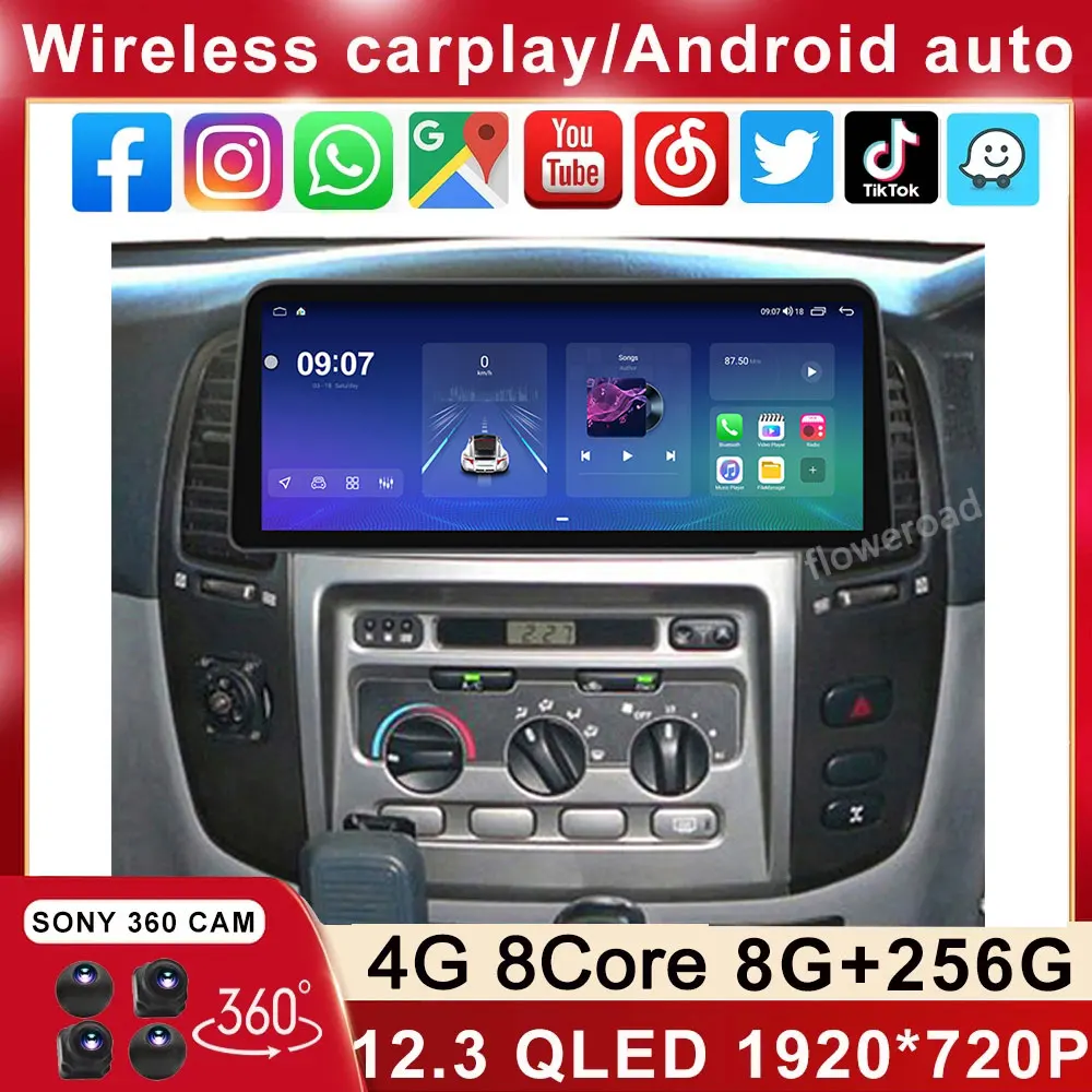 

12.3 Inch 1920*720 QLED For Toyota Land Cruiser 100 2005-2007 Android Car Stereo Multimedia Video Player Head Unit Carplay Auto