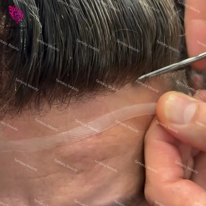 

Q6 Men Toupee 100% European Human Hair Male Wig Invisible Natural Swiss Lace Front &Pu Men Hair Replacement System Unit Man Wig