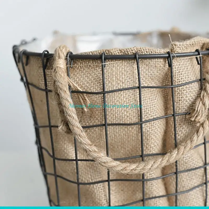 H7BF Sturdy Linen Plant Basket Modern Woven Storage Container for Flower Pot Indoor Planters Rustic Home Decor