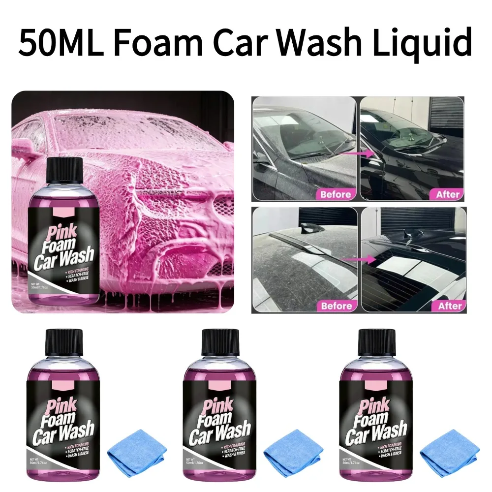 50ml Foam Car Wash Liquid Active Snow Shampoo Rich Foaming Soap Scratch Free Deep Clean with Microfiber Towel Automobile 1/5PCS view 2