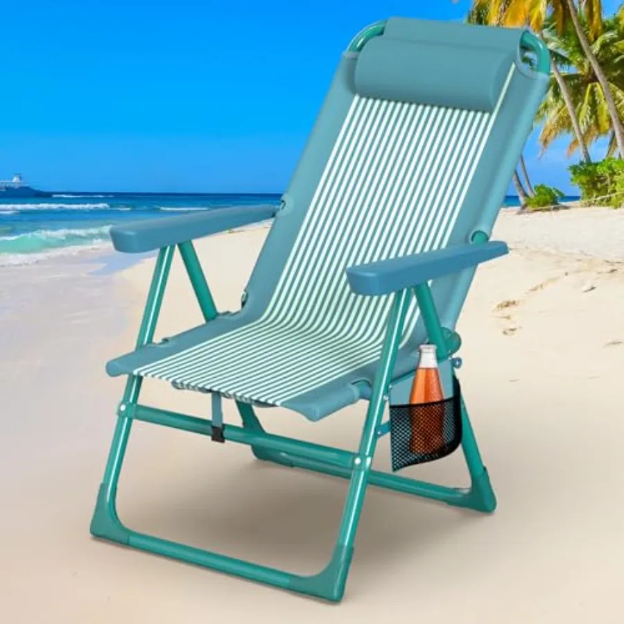 

Beach chair for adults: aluminum frame navy blue 6-position reclining with cooler bag and cup holder lightweight and portable f