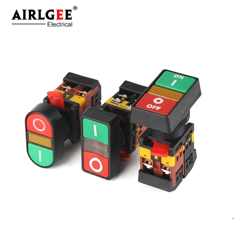 APBB-22/AS-22/PPBB-30 22mm/25mm/30mmON/Off Start Stop Double Push Button Switch Self-reset/Momentary Light Switch 10A/ AC600V