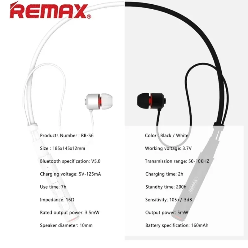 Wireless Headphones REMAX RB-S6 Earphone Bluetooth Quality Sports Bluetooth Headphone Noise Reduction Earphone For xiaomi Phone