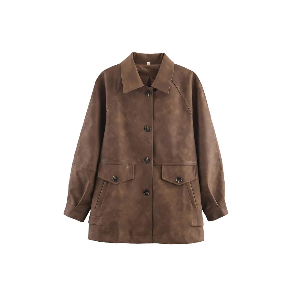 

Осенне-зимняя новая женская модная простая и универсальная двухцветная куртка из искусственной кожи