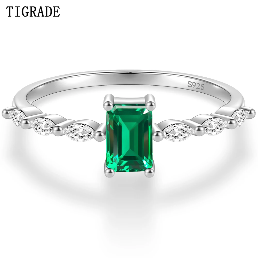 Tigrade 925 Sterling Silver Green Zircon Rings For Women Geometric Square Gemstone Ring Fine Jewelry Wedding Bridal Party Gift