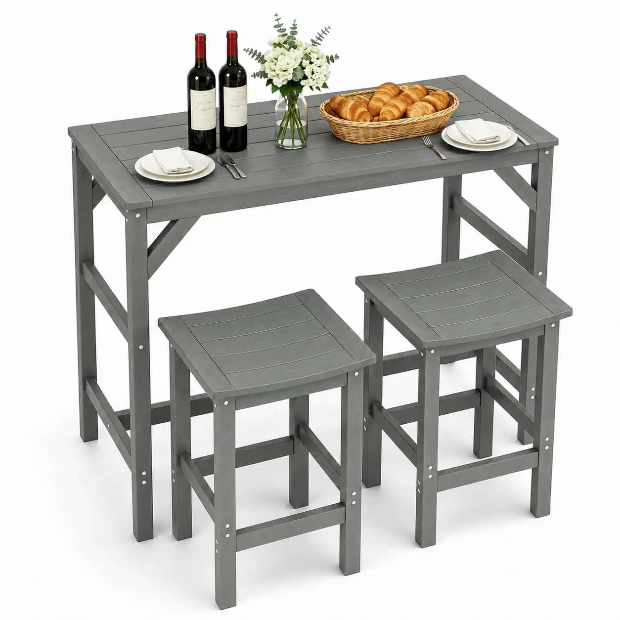 55" Outdoor Bar Height Table & 2 Chairs Patio Furniture Set, Customized