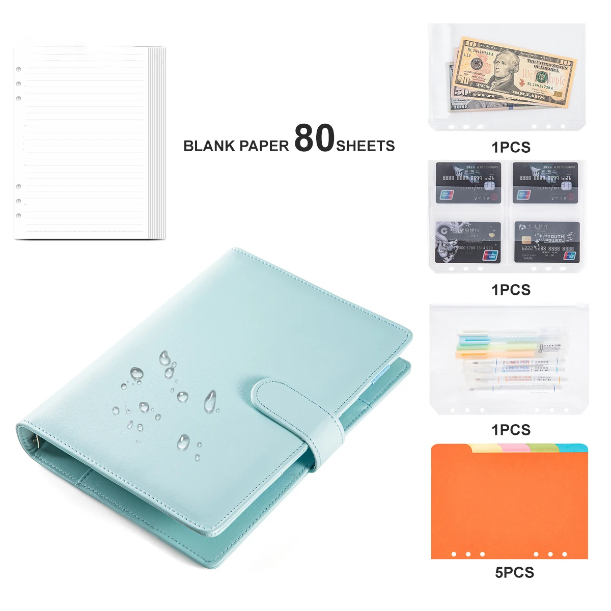 A5 Loose-leaf Notebook Set Macaron Color PU Leather Cover Notepad Splicing Binder Cash Budget Plan This School Office Supplies