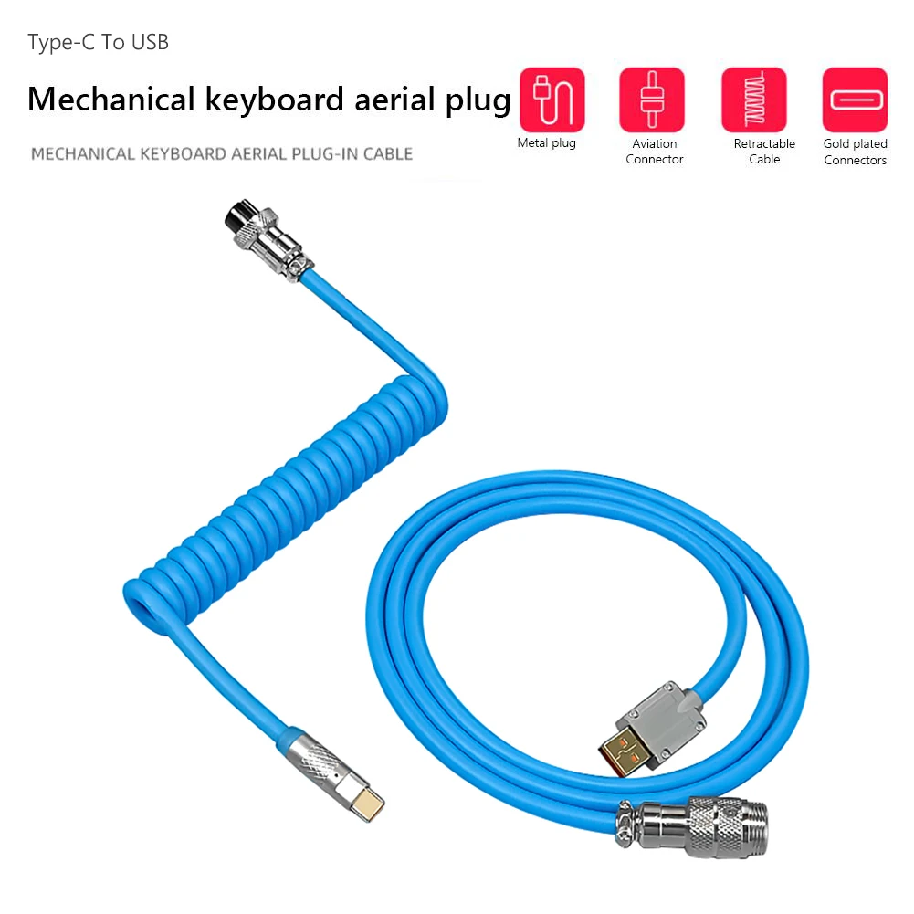 

Спиральный кабель 2 в 1, спиральный Паракорд с золотым покрытием для механической клавиатуры, авиатора, кабель Type-c для USB, аксессуары для настольного компьютера