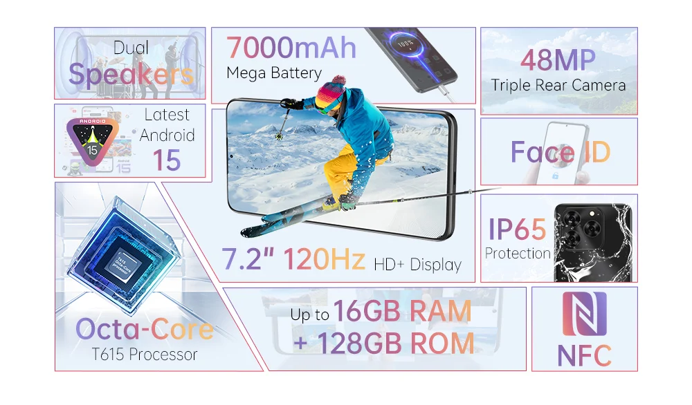[Ship From UK]Cubot Note 60 Android 15 Smartphone 7.2'' 120Hz Display 16GB(6+10GB )RAM 128GB ROM 48MP Camera 7000mAh Cellphones