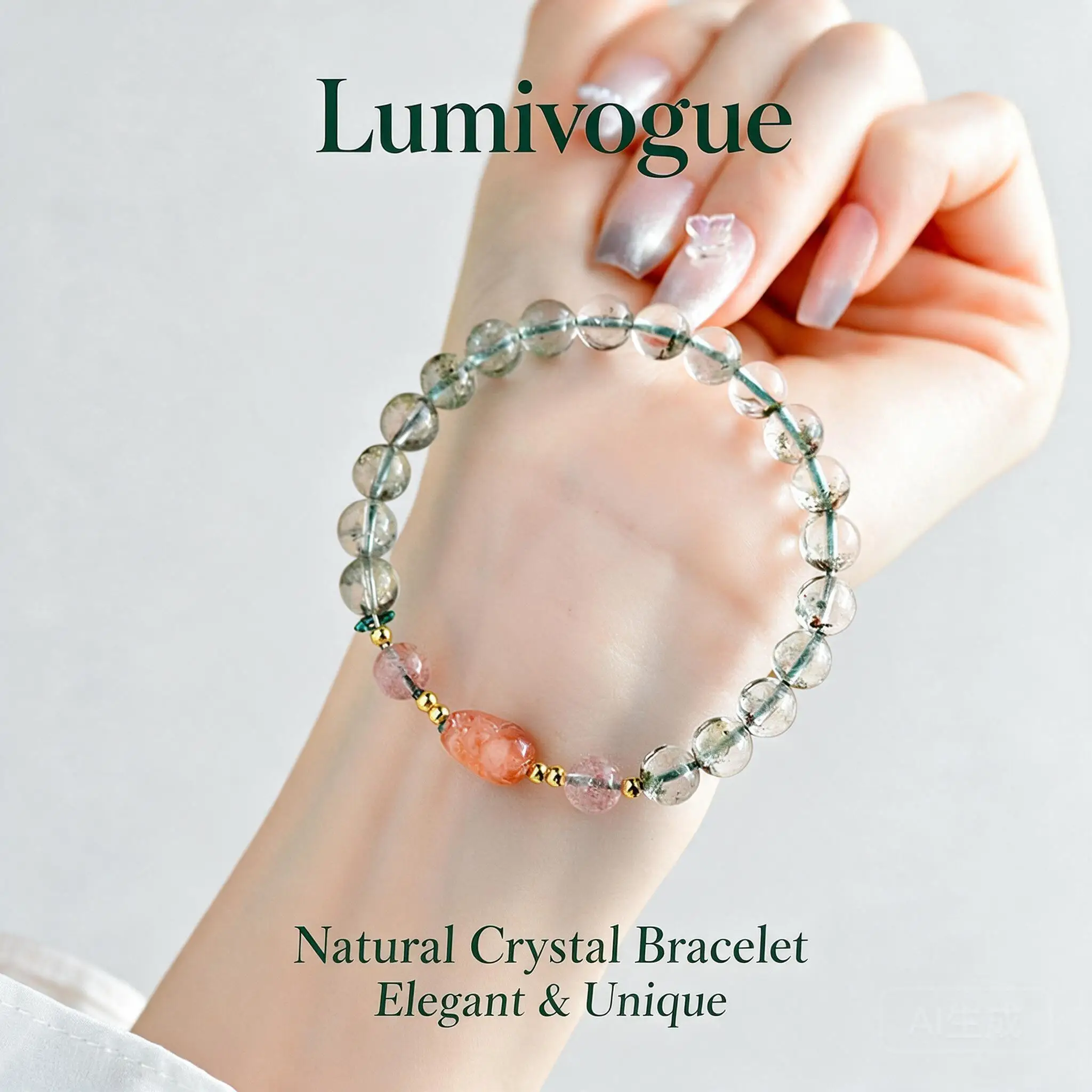 7mm Natural Green Phantom Crystal Strawberry Quartz Pixiu Handstring Bracelet Chinese Style Lucky Wealth Blessing Chic Women