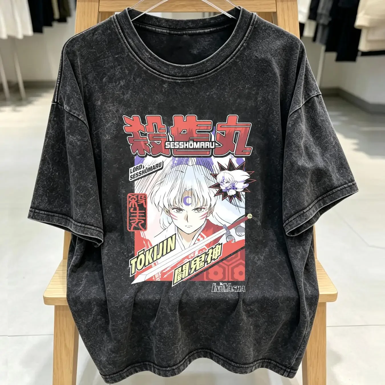 washed T Shirt Inuyasha Mens Lord Sesshomaru Tokijin Image long or short sleeves vintage Washed Soft Unisex Casual Stylish