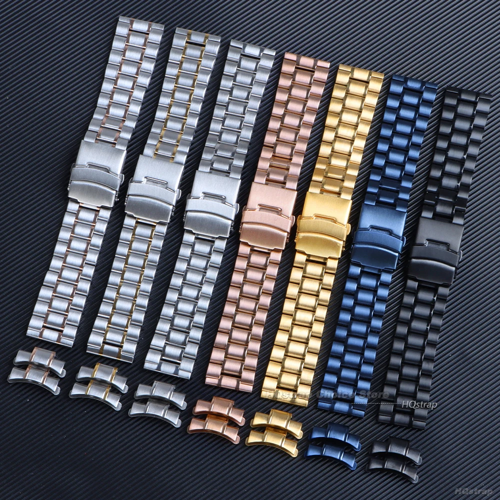 Pulseira de aço inoxidável sólida para Seiko, Universal Metal Wristband, Pulseira de substituição, Straight Arc End, 18mm, 20mm, 22mm, 24mm