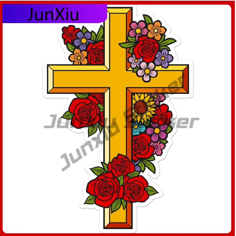 

Christian Cross Flowers Hot Top Quality Fade Resistant Creative Car Decal Waterproof Vinyl Laptop Window Bumper Auto Exterior