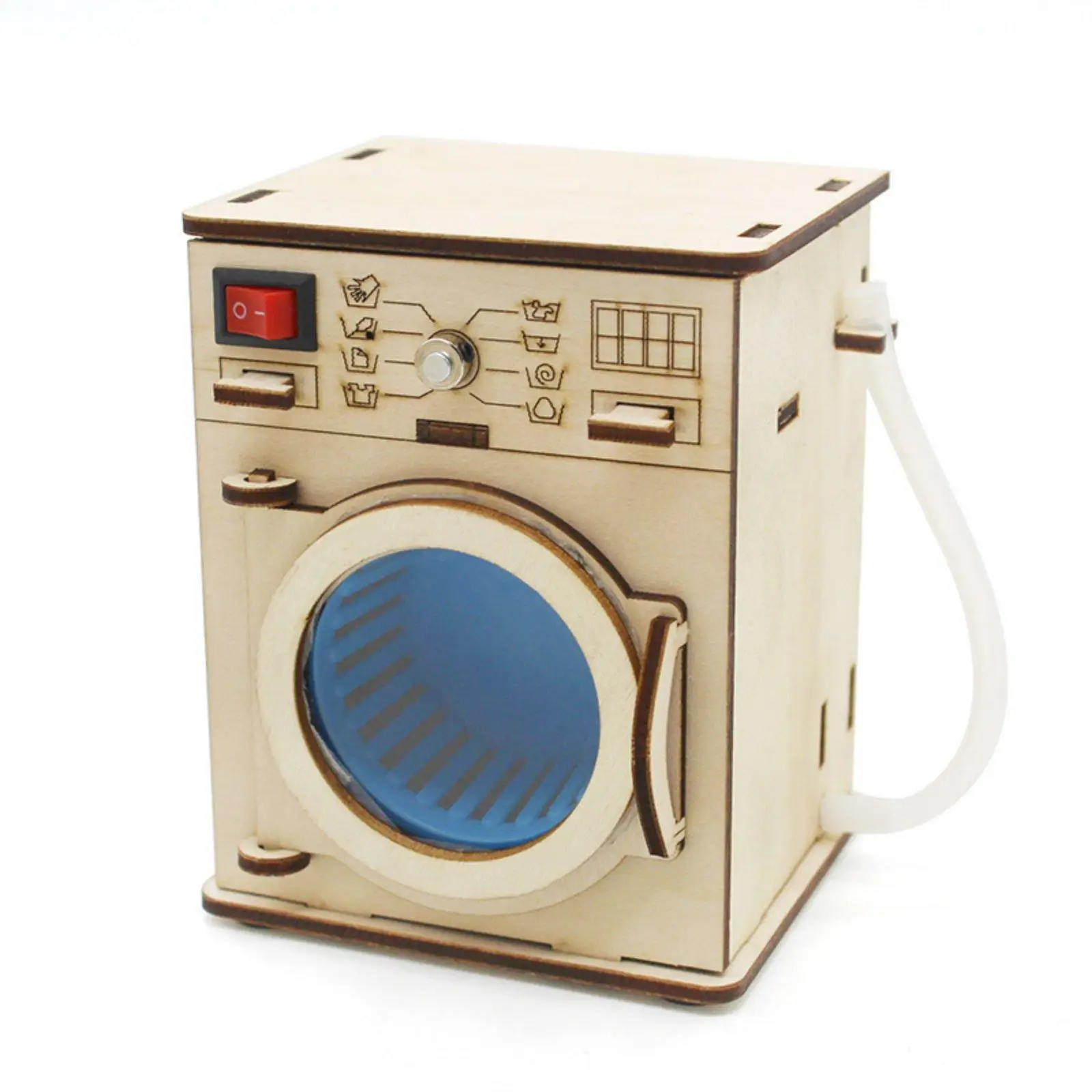 DIY Wooden Washing Machine Model Science Kit for Kids Educational Toy with Rotating Drum and Front Door for Learning Motor