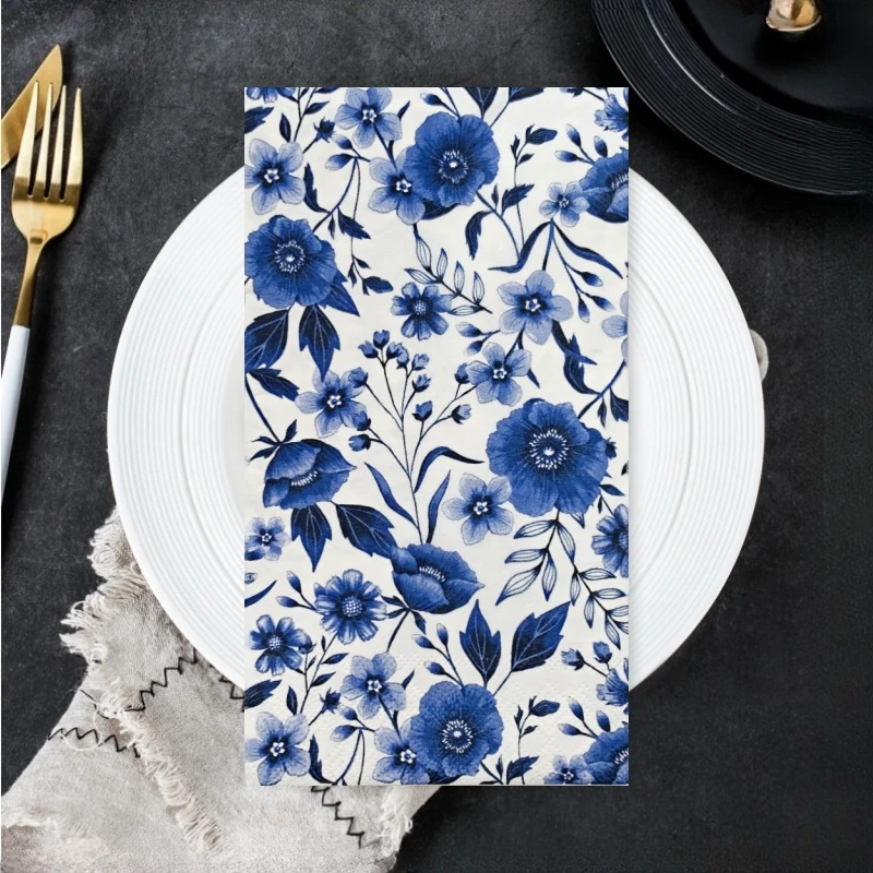 20/8Pcs Vintage Blue and White Porcelain Decoupage Paper Napkins Flower Paper Tissues for Party Wedding Xmas Supplies New 2025