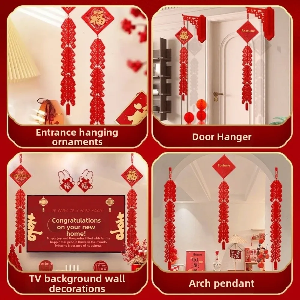 2pcs Chinese Style New Year Hanging Decoration Blessing Lucky Bag Red Fu Door Hanging Ornaments Traditional Tassel