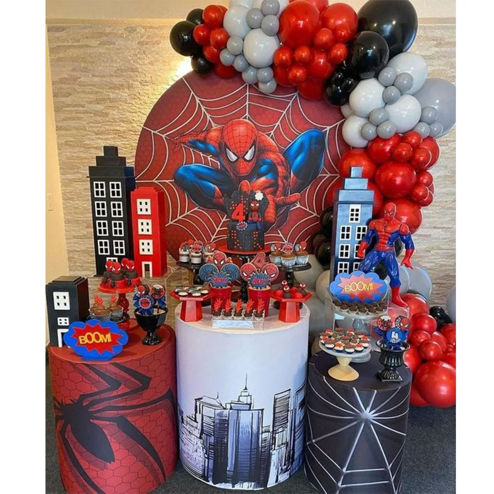 Spiderman Theme Birthday Backdrop Decoration Marvel Superhero Kids Boys Party Red Backgrounds Photography Cylinder Studio Banner