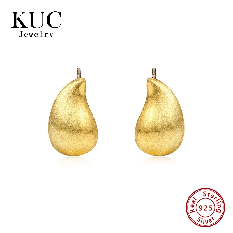 

925 Sterling Silver Minimalist Pendientes De Acero 18k Gold Plated Jewelry for Women Brushed Water Drop Stud Earrings