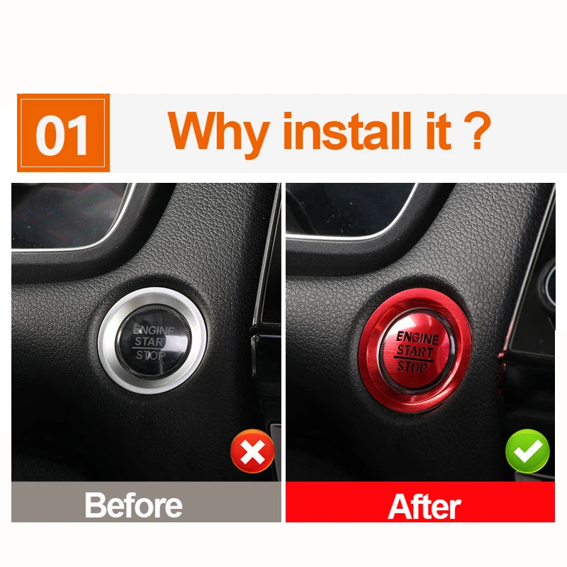 For Honda CRV CR-V 5th 2017 2018 2019 2020 2021 2022 Hybrid Car Engine One-Click Start Stop Button Ring Covers Circle Case view 4